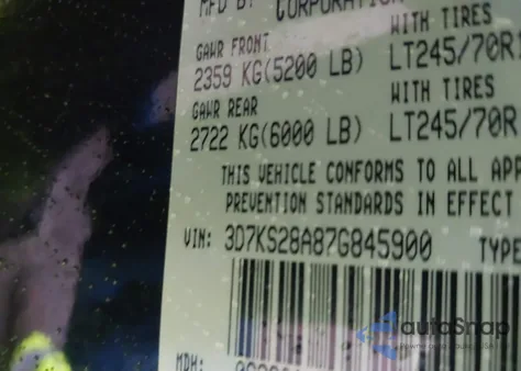 2007 Dodge Ram 2500 St from USA, damaged, VIN 3D7KS28A87G845900